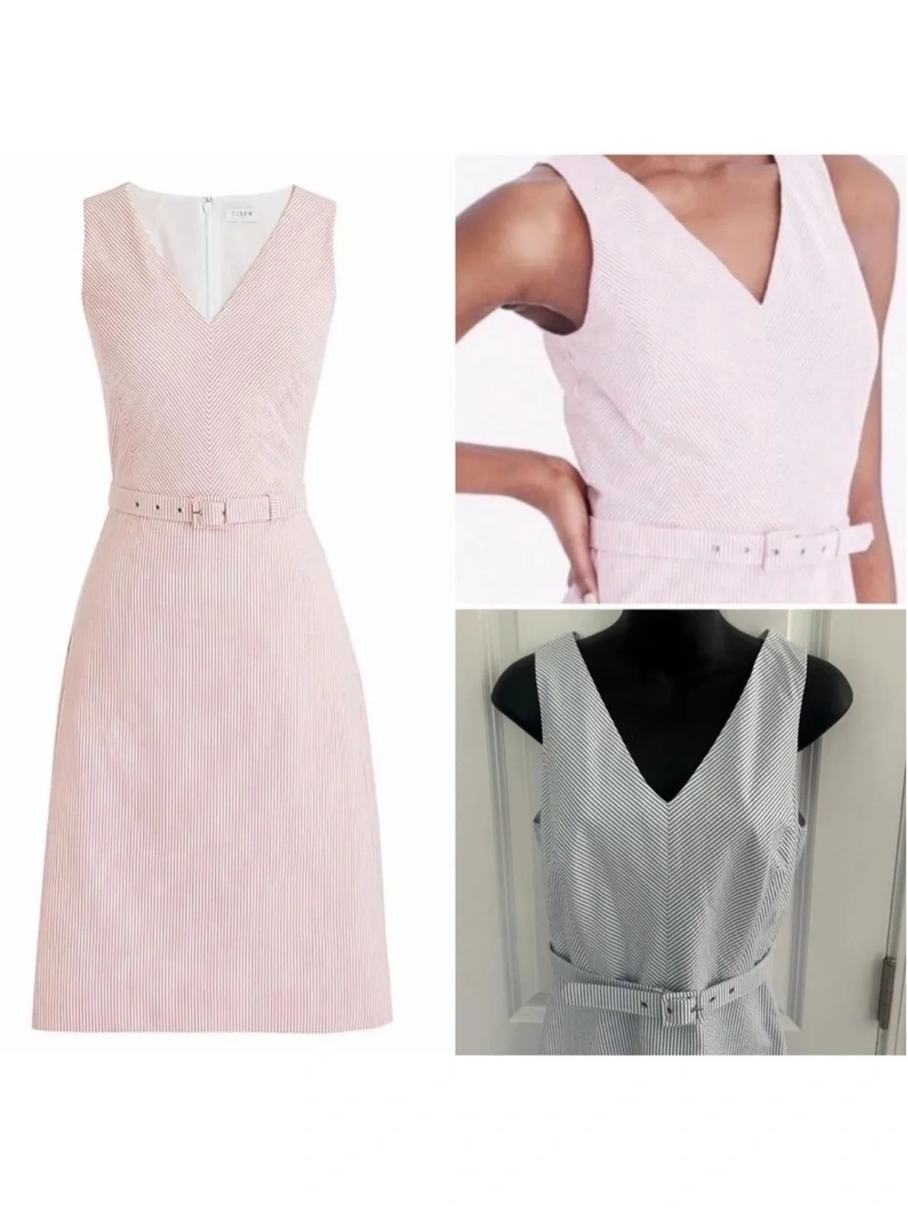 J. Crew Sleeveless V-Neck Belted Midi Dress - Peri* aaa Seersucker